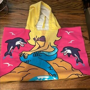 Colorful Mermaid and Dolphin Hooded Towel